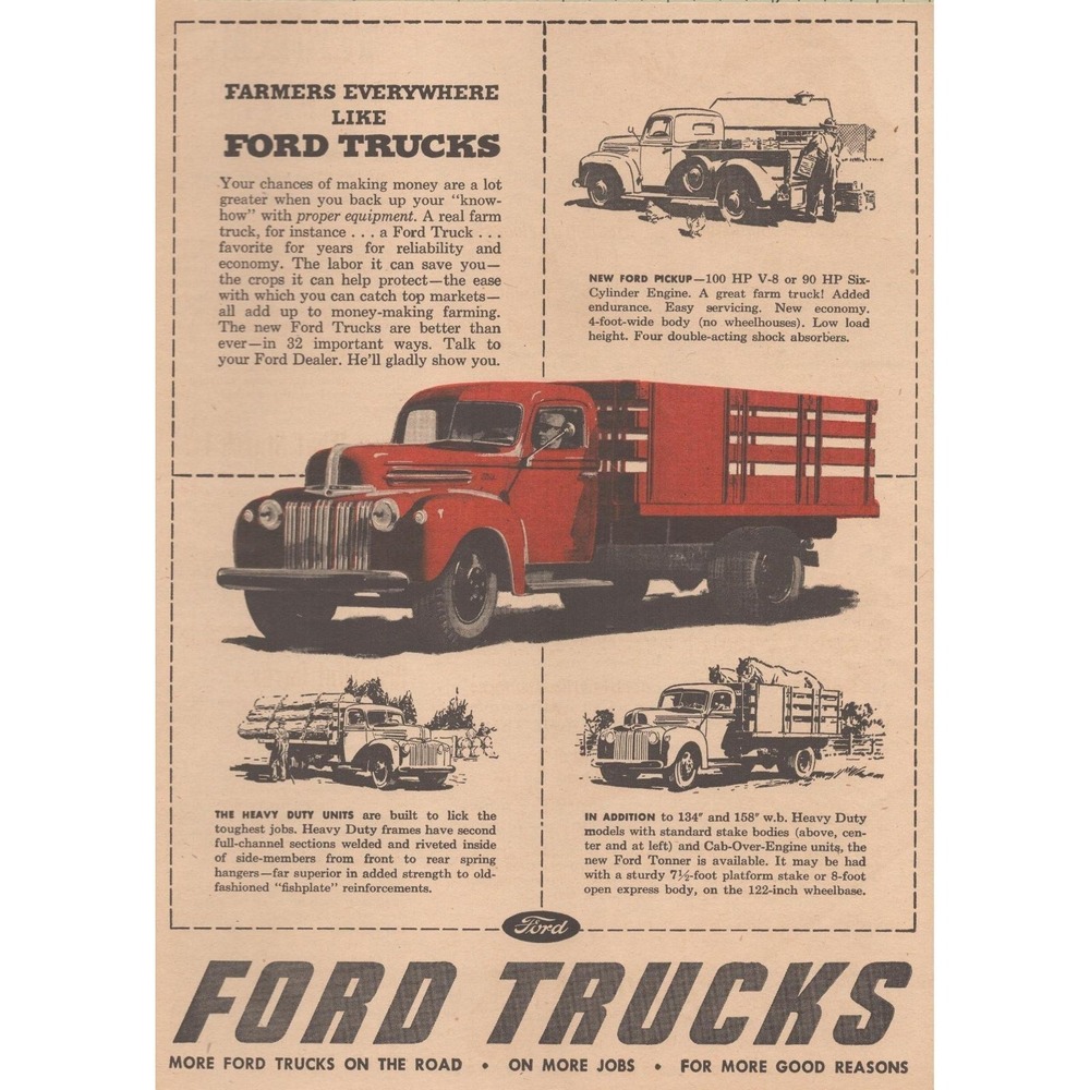 1946 Ford Trucks Vintage Print Ad Agriculture Truck Fleet Mid Century Farms